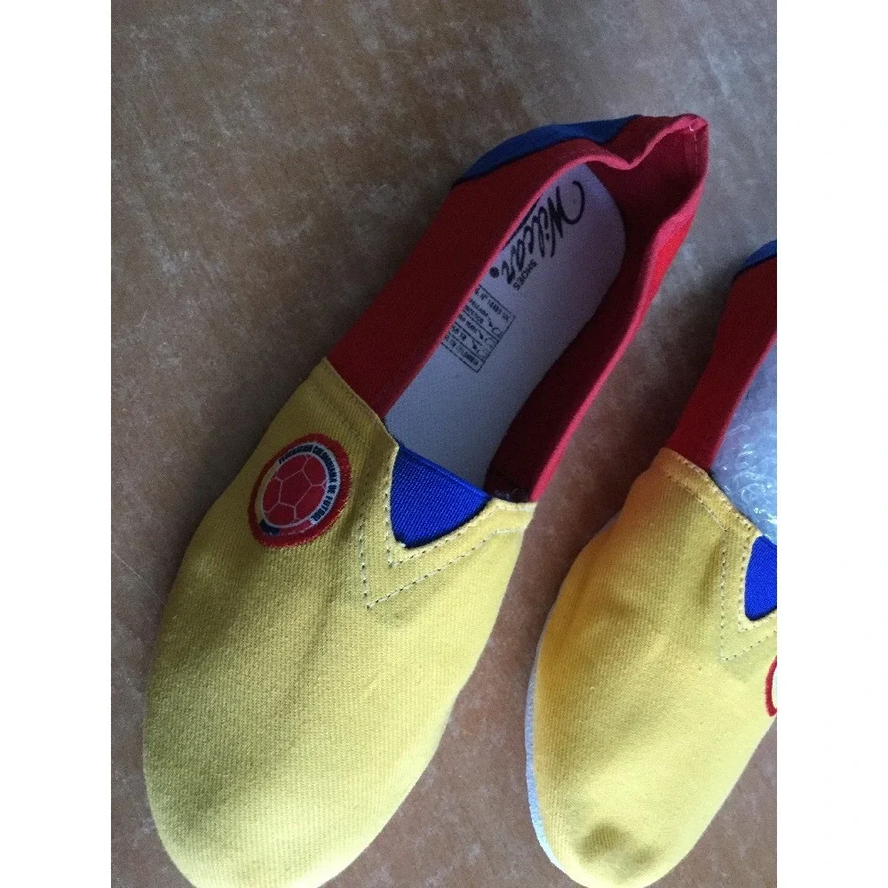 Handmade Colombia Flag Soccer Ballet Flats Shoes Womens 39 Yellow Blue Red